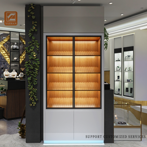 Đồ trang sức phong cách hiện đại trưng bày tủ kính cường lực và vật liệu MDF với ván ép kim loại bằng đá cẩm thạch và màn hình nhân đôi - Product Image 1