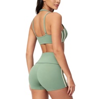 Set Yoga 2 Potong Wanita untuk Musim Panas, Celana Pendek Ketat Pengangkat Bokong, Cepat Kering, Tahan Angin, Tahan Air, 100% Nilon, Pakaian Olahraga Aktif