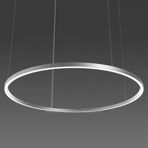 Lustre de anel de alumínio com design criativo, 1500mm de diâmetro, prata, led, pendurado, luminária com cabo ajustável e dossel