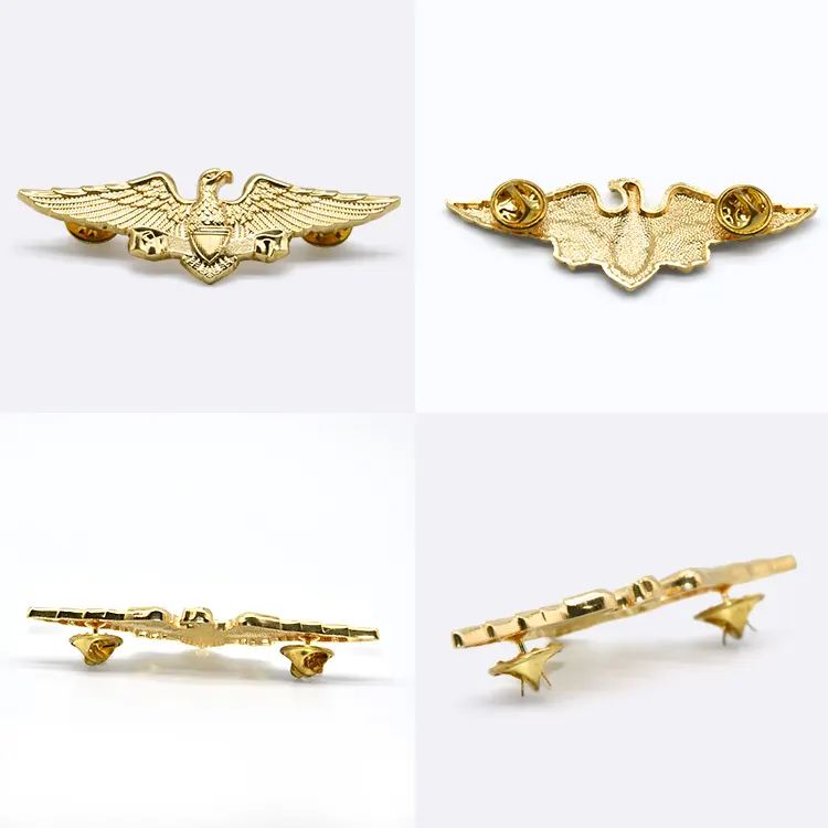 Günstige benutzer definierte Metall Pin Gold Crew halbe Pilot Flügel Abzeichen