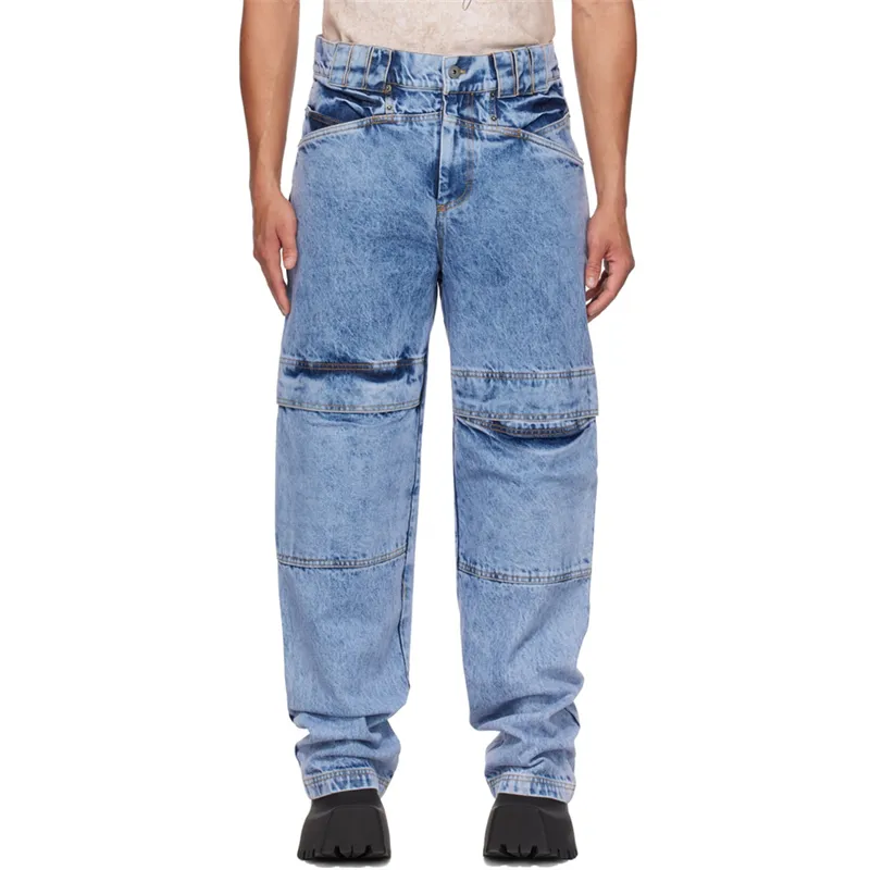 Jeans de moda primavera 2024, moda de seis bolsos, estilo desbotamento, jeans azul de alta qualidade, não elástico, para homens, tendência da moda