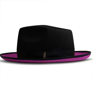 Black Fedora <b>Hat</b> With <b>Purple</b> Brim Unisex Adult 56-58CM Four Seasons Casual European Style Wool Material - Product Image 1