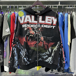 Sweat à capuche zippé en coton épais pour <span class=keywords><strong>homme</strong></span>, style <span class=keywords><strong>streetwear</strong></span> Y2K, motif graffiti rétro - Product Image 4