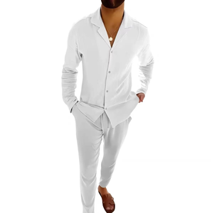 Completi da <span class=keywords><strong>uomo</strong></span> <span class=keywords><strong>in</strong></span> <span class=keywords><strong>lino</strong></span>, primaverili/autunnali, casual, con camicia a maniche lunghe e pantaloni, set due pezzi, <span class=keywords><strong>abbigliamento</strong></span> <span class=keywords><strong>uomo</strong></span> alla moda. - Product Image 5