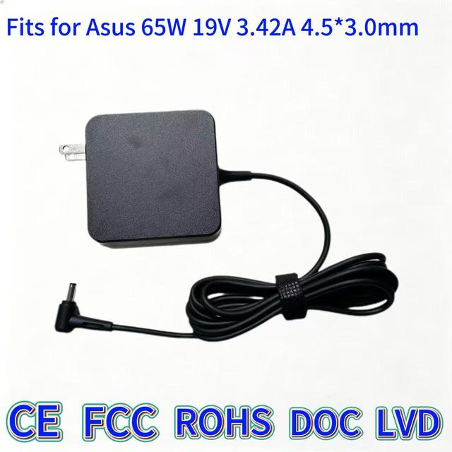 65W 19V 3.42A 4.5*3.0mm Square DC Laptop Power Adapter Charger Compatible with ASUS Vivobook ZenBook Notebook