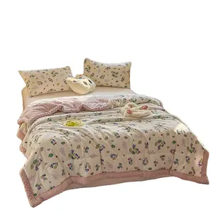 家居床上用品紫色奢华床罩被子棉床罩