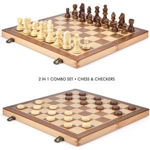 Jeu de société classique personnalisé 2 en 1 en bois, échecs et dames, avec des pièces pondérées améliorées - Product Image 4