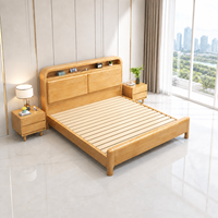 Projet d'appartement hôtelier sur mesure, cadre de lit en bois de pin massif de style moderne du milieu du siècle avec tête de lit avec rangement, meubles de chambre OEM ODM