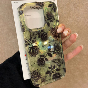 2025 Phong Cách Tối Phong Cách Rose Flower Điện Thoại Mềm Trường Hợp Đối Với iPhone 16 15 14 13 12 Pro Max Hoa Tin Lá Mô Hình Chống Sốc Bìa - Product Image 3
