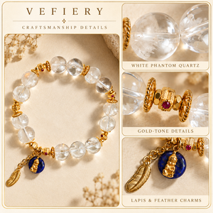 Pulsera de Cuentas de Cuarzo Fantasma Blanco con Detalles de Lapislázuli Azul y Dijes Decorativos - Product Image 3