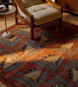 Tapis Oushak noué à la main, vert, bleu, laine turque, tapis d'intérieur, motif floral oriental, style vintage, décoration de salon - Product Image 3