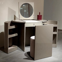 Ensemble Coiffeuse Moderne Confortable Pliable Écologique avec Chaise, Miroir Lumineux et Espace de Rangement pour Hôtel, Salle de Bain, Salon
