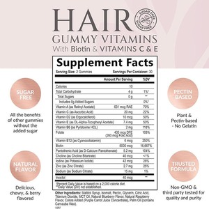 OEM/ODM Label pribadi suplemen karet rambut sehat suplemen makanan Vegan <span class=keywords><strong>Biotin</strong></span> vitamin untuk wanita & Pria - Product Image 2
