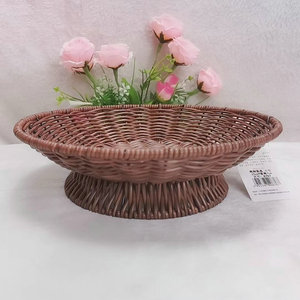 Round Rattan Woven Fruit <b>Basket</b> High Footed Disc Handmade <b>Storage</b> For Living Room Dried Fruit Chinese Style Platter - Product Image 1