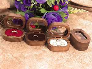 High Quality Custom Logo Oval Shape Small Brown Wooden Double Ring <strong>Jewelry</strong> <strong>Box</strong> Various Gift Packaging <strong>Box</strong> - Product Image 3