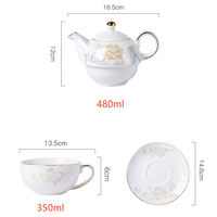 Service à thé britannique Hausweet pour une personne, théière en porcelaine plaquée or, tasse et soucoupe, coffret cadeau de thé de qualité supérieure, respectueux de l'environnement, thé, café