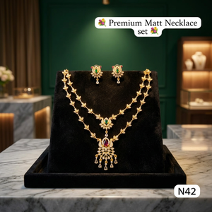 Premium Matt Finish CZ Necklace <b>Set</b> with Earrings Green Stone Bridal & Party Wear Artificial Jewelry for Women - Product Image 2