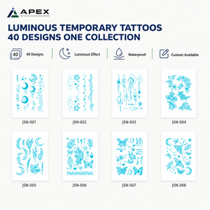 Adesivo per tatuaggio all'henné con stella e luna luminose, mix celeste, 120x158 mm - Product Image 2