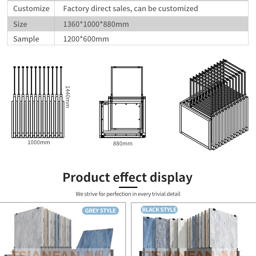 Tsianfan Floor Adjustable Ceramic Tile Display Rack Stone Marble Stand Slab Quartz Granite Sliding Display Racks Rotate Showroom