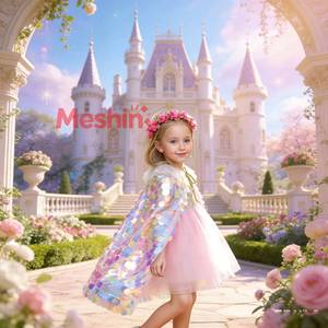 Cape de princesse arc-en-ciel à paillettes pour filles, cape scintillante à écailles de poisson irisées, costume de fête d'anniversaire pour enfants, séance photo et cosplay - Product Image 1