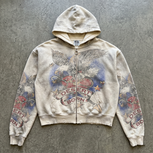 Sudadera con capucha de gran tamaño para hombre, estilo vintage, con cremallera completa, diseño gráfico personalizado con logo, de proveedor líder, modelo 6707 - Product Image 1