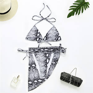 ชุดบิกินี่สุดเซ็กซี่สามชิ้นสำหรับผู้หญิง,ชุดว่ายน้ำผ้ารีไซเคิลผ้าโสร่งพิมพ์ลายงู XCYX-2144 - Product Image 2