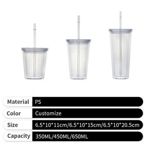 2026 Clear Water <b>Cup</b> <b>Plastic</b> Straw Cartoon Double-walled Insulated Clear Water <b>Cup</b> for Summer - Product Image 5