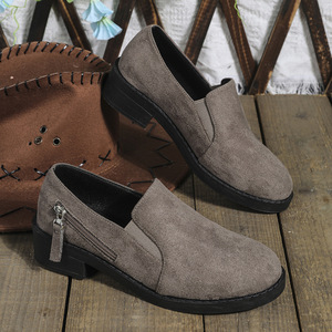 Large Size Thick Heel Low Top Single Shoes With Autumn New Zipper British <b>Style</b> Slip-on Women's - Product Image 6