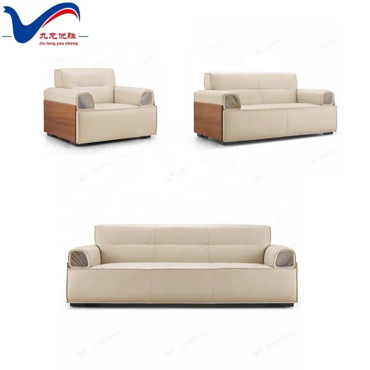 Bej kanepe deri mermer dekorasyon çelik ayak deri 1 + 2 + 3 koltuk ofis kanepesi kesit mobilya kanepe seti