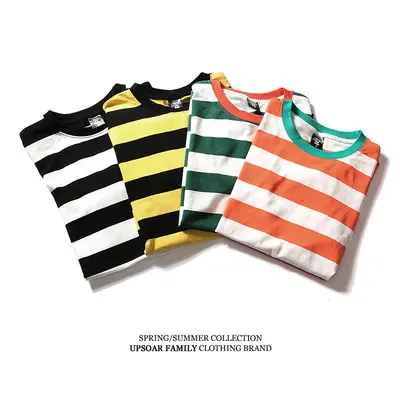 Wholesale American Size Hip Hop Mens Street 100% Cotton striped t shirt