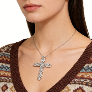 CUSTOM SILVER 10K/14K/18K GOLD PLATED LAB GROWN CVD DIAMOND CLASSIC ENGAGEMENT <b>GIFT</b> SWEATER CHAIN NECKLACE CROSS PENDANT - Product Image 4