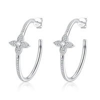 Boucles d'oreilles créoles en argent sterling 925 plaqué rhodium avec moissanite, motif fleur, serties pavé, hypoallergéniques, certifiées luxe, bijoux pour femme