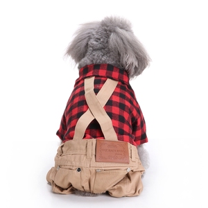 Atacado Luxo Verão Pet Outfit para Cães Pequenos Gatos Xadrez Vermelho Impressão Macacão <span class=keywords><strong>Khaki</strong></span> Poliéster Macacão Calças Moderno Simples para - Product Image 4
