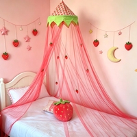 Moustiquaire de lit pliable brodée fraises, tente dôme suspendue pour chambre d'enfants et de filles, décoration toutes saisons