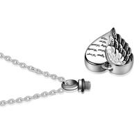 Collar de Cremación con Colgante de Ala de Ángel y Corazón al por Mayor, Collar para Cenizas Humanas, Colgante de Urna, Joyería de Cremación