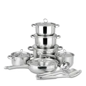 Wholesale 15Pcs 6Kg Sus 410 Stainless Steel Cooking Ollas pan Pots Double Bottom Cookware Sets