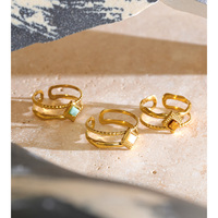Bague ouverte vintage JINYOU 8243 en acier inoxydable plaqué or PVD avec pierre naturelle œil de tigre et turquoise
