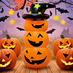 Linterna de Calabaza de PVC Amarilla Apilable para Halloween con Decoración de Sombrero de Bruja, Ligera y Plegable - Product Image 4