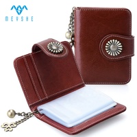 Dompet Kartu Bisnis Kulit Asli RFID yang Praktis dengan Rumbai, Pola Logo Timbul, Gaya Vintage, dan Penutup Kancing