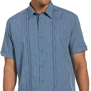 Của nam giới chambray Pintuck Ngắn Tay Áo Nút xuống áo sơ mi