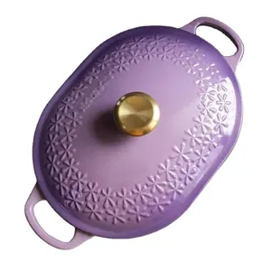 SJP032 Color esmalte cazuela antiadherente utensilios de cocina Hierro fundido Horno holandés con olla de pista en relieve