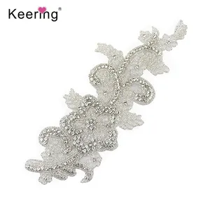 Beautiful handmade Decoration Custom Iron on gold and silver ivory rhinestone pearl lady patch applique WRA-1022