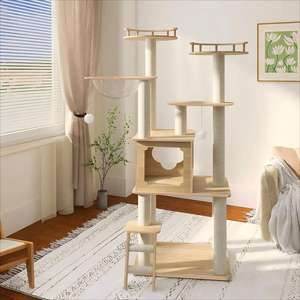 Desain baru pohon kucing besar kayu kokoh multi-tingkat untuk beberapa kucing rakitan mudah dengan tiang penggaruk untuk beberapa kucing - Product Image 2