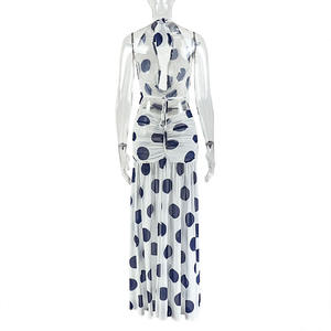 Gonna irregolare GX-2025 stile Street con spacco da donna in <span class=keywords><strong>bianco</strong></span> e <span class=keywords><strong>nero</strong></span> a pois con collo alto, abito stringato senza schienale - Product Image 2