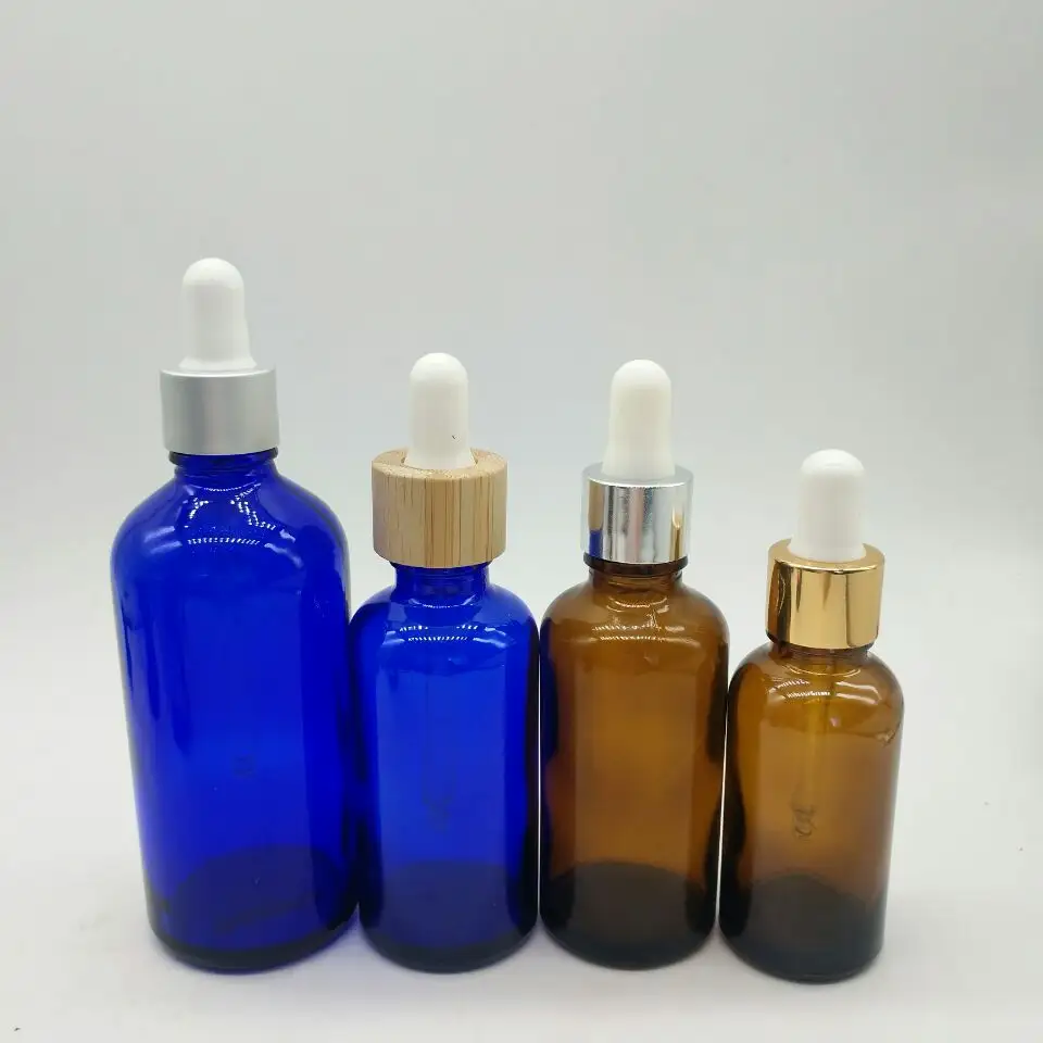 factory sale 50ml 100ml boston round glass dropper bottle with amber green blue color