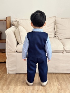 Ensemble de costume formel trois pièces à manches longues pour garçons européens et américains d'un an, printemps-automne, en coton teint - Product Image 2
