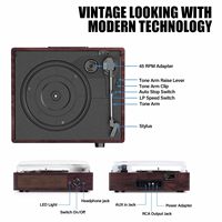 Pemutar Piringan Hitam Vinyl dengan Penerima Bluetooth Terintegrasi & 2 Speaker Stereo, Pemutar Piringan Hitam Retro Portabel 3 Kecepatan 3 Ukuran