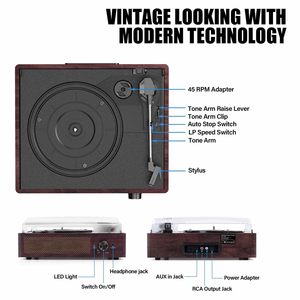 Tourne-disque vinyle avec récepteur Bluetooth intégré et 2 haut-parleurs stéréo, tourne-disque rétro portable 3 vitesses 3 tailles - Product Image 2
