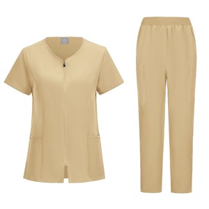 Women's Zipper Scrub Set Moisture Wicking Hospital Uniform Two Piece Medical Workwear <b>Top</b> And Pants For Nurses - Product Image 5