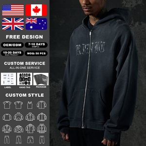 KingSen - Sudadera con capucha para hombre, de invierno, gruesa, 100% algodón, estilo vintage, lavada, ecológica, de corte holgado, con estampado digital, con cremallera, estilo urbano, forrada - Product Image 2